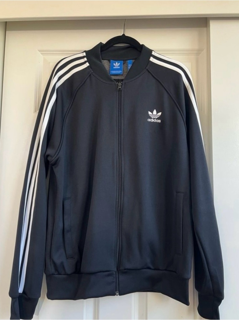 adidas Black Track Jacket with White Stripes